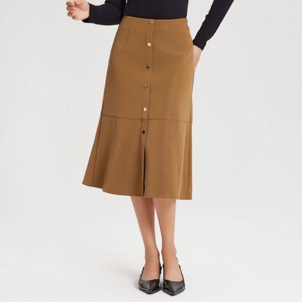 Women's Faux Leather Fit & Flare Midi A-Line Skirt - A New Day Brown 14